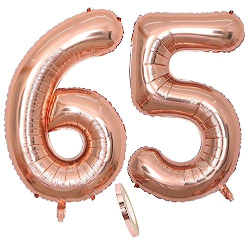 Globos numeros 65 años, Number globo número 65 oro rosa para niña Mujeres Chica, 40 Figuras Decor globo de lámina de helio inflable, gigante grande decoración fiesta de cumpleaños boda (xxxl 100cm)