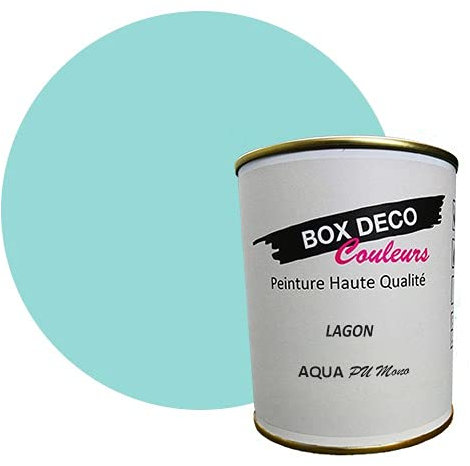 BOX DECO COULEURS Peinture meuble cuisine et salle de bain à base de laque polyuréthane mono-composante aspect satin Aqua PU MONO - 750 ml / 7.5m², Bleu Lagon