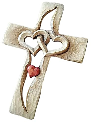 Mnsun Träkors Snidat - Trävägghängande Kors, Väggdekor för Hem och Vardagsrum - Jesus Kristus Väggkors Tillbehör