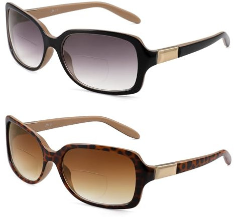 JM Classic Bifocal Reading Glasses Square Stylish Gradient Sunglasses Readers for Women +2.5 Black+Tortoise