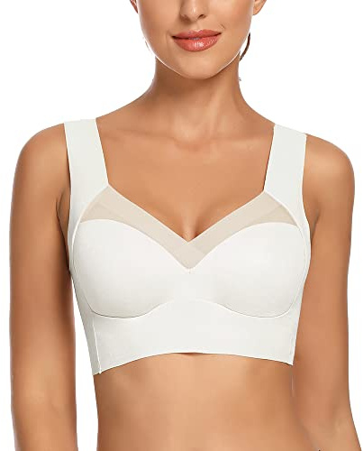 WOWENY Reggiseno Comodo da Donna Senza Ferretto in Pizzo Morbido Push up con Schiena Liscia Traspirante e Leggero Classico Bustier Moderno