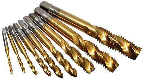 Bestgle 9Pcs Tarauds à Vis Cannelés Spirale en HSS, Tarauds à Goujure Hélicoïdale Assortiment Outil de Taraudage de Filetage en Acier Rapide Revêtement Titane M2 M2.5 M3 M4 M5 M6 M8 M10 M12