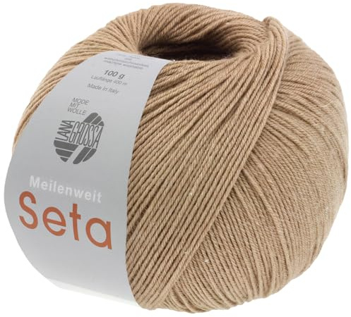 LANA GROSSA Melbred Seta | strumpgarn med sidenhalt, tvättbar | handstickgarn 55 % ny ull (merino), polyamid och siden | 100 g ull för stickning och virkning | 400 m garn FB32