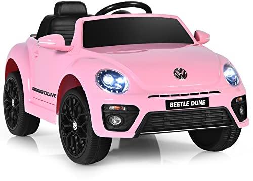 Costway 12 V elbil för barn, VW bagge, barnbil med musik och 2 belysningslägen, inkl. 2,4 G fjärrkontroll, för barn från 3 år (rosa)