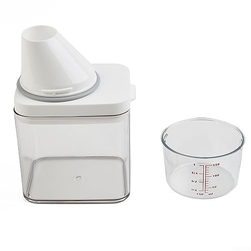 CARMOTTER Récipient à poudre de vaisselle, 700 ml, transparent, hermétique, récipient de stockage des aliments avec tasse à mesurer pour farine, haricots, nourriture pour chien et chat