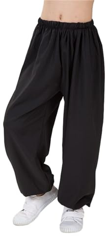 Kids Unisex Martial Arts Pants Kung Fu Wide Pants Loose Tai Chi Trousers for Boys Girls, 160 cm Black