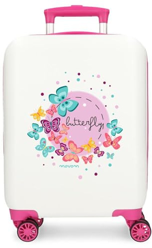 Movom Butterfly Maleta de Cabina Blanco 33x50x20 cms Rígida ABS Cierre de combinación Lateral 28,4L 2 kgs 4 Ruedas Dobles Equipaje Mano