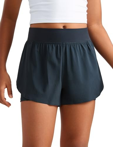 CRZ YOGA Girls 2 in 1 Dolphin Athletic Shorts True Navy XXL