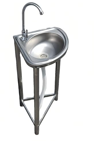 Extérieur Évier De Jardin 34 CM*34 CM*75 CM, Autoportant Inox Évier Extérieur, Évier Portable Avec Support Et Robinet, Évier Utilitaire Vertical