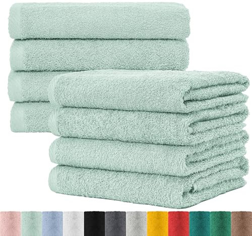 BaSaTex Frottee Handtücher 50x100 im 8er Pack aus 100% Baumwolle - Made in Green Zertifiziert - mit Aufhängeschlaufe - Farbe: Mint