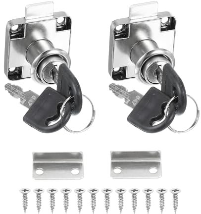 PATIKIL 2 Pack Cerradura de Cajón con Llaves, Cerradura de Escritorio de Acero Aleado con Longitud de 22mm y Diámetro de 16mm Cilindro de Leva de Cerraduras de Gabinete, Plata