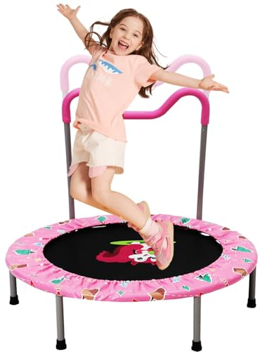 36 Inch Trampoline for Toddlers with Height Adjustable Handle,Steel Frame Foldable Kids Trampolines Outdoor Indoor with Soft Protective Cover,Mini Trampoline for Boys Girls Babys 3 Years+ (PInk)