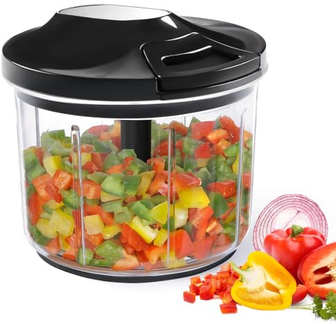 LHS Manual Food Processor Large Vegetable Chopper, 1000ML Pull String Chopper Garlic Mincer Onion Cutter for Veggies,Salad,Fruits, Nuts, BPA Free, Black