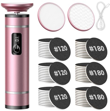 Mowend Electric Foot File,Callus Removers for Feet with 60pcs Sandpaper Discs, Foot Hard Skin Remover, Rechargeable & Portable Pedicure Tools for Dead Skin Cracked Heel, 2000mAh, Gift for Men & Women