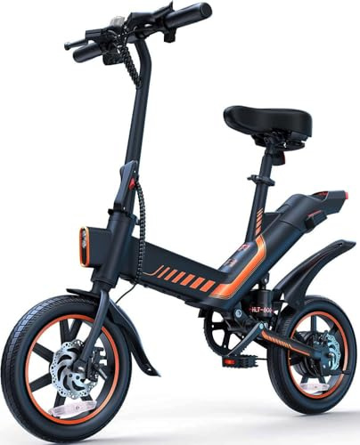 SHIZHUNIAO 14'' Bicicleta Electrica Plegable, Bici Electrica con Batería Extraíble de 36V 10.4Ah, Welocidad Máxima 25 km/h Bici Electrica, Alcance hasta 30-45 km, Ebike Hombres Mujeres (Naranja)