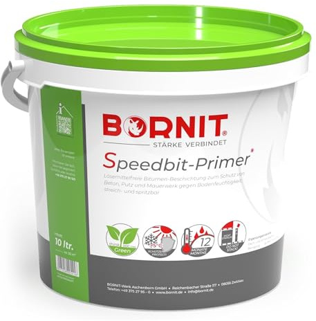 BORNIT Speedbit Primer Grundierung Bitumen Voranstrich [sehr schnell trocken] 10kg Putz Beton Metall Mauerwerk Tiefengrund Carport Garage Haus Gartenhaus Dachpappe Haftgrund Bitumenbahn Dach Balkon