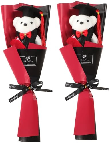 Ipetboom 2 Pezzi Bouquet Peluche Laurea Decorazione Festa Laurea con Orsetti Morbidi Design Tema per Regalo e Addobbi Party Accessorio Fotografico