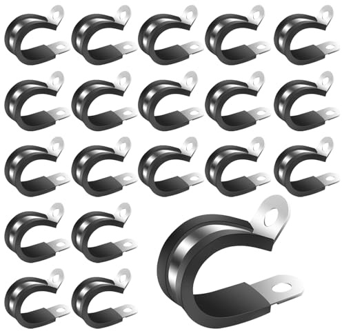 20 abrazaderas P de 12 mm, acero inoxidable 304 con inserto de goma, abrazadera P resistente, abrazadera P y clip P, abrazadera versátil para cable y abrazadera de tubo para una fijación segura