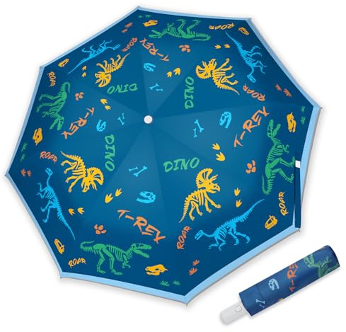 omedecal Kids Folding Umbrella Auto Open & Close for Boys, Dinosaur