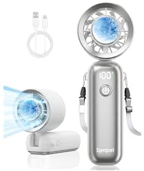 Spopal Ventilador Portátil de Mano, [Hasta 15Horas] Mini Ventilador Portatil Recargable, Enfriamiento de Alta Velocidad 10m/s, 100 Velocidades, Plegable Para Viajes, Oficina, Playa, Camping-Blanco