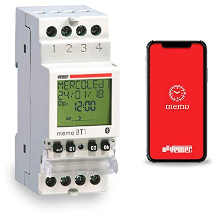 VEMER VE767600 MEMO BT1 - Interruttore Digitale con Programmazione Oraria o Astronomica, Interfaccia Bluetooth con Smartphone e Tablet e APP dedicata, Bianco