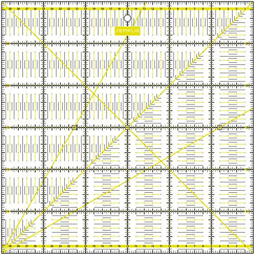 SEMPLIX Patchwork-Lineal Quilt-Lineal, transparent, mit cm-Skala und Winkelfunktionen, ideal für Patchwork und zum Basteln, 30 x 30 cm (gelb)