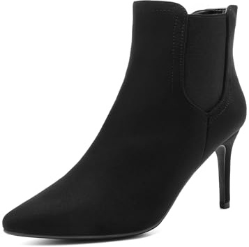 DREAM PAIRS Women's Pointed Toe High Heel Ankle Booties,Black/Suede,8