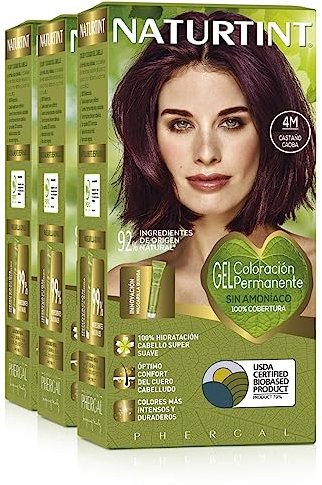 Naturtint Biobased | Coloración sin amoniaco | 100% cobertura de canas | Ingredientes vegetales | Color natural y duradero | 4M Castaño Caoba | Pack de 3