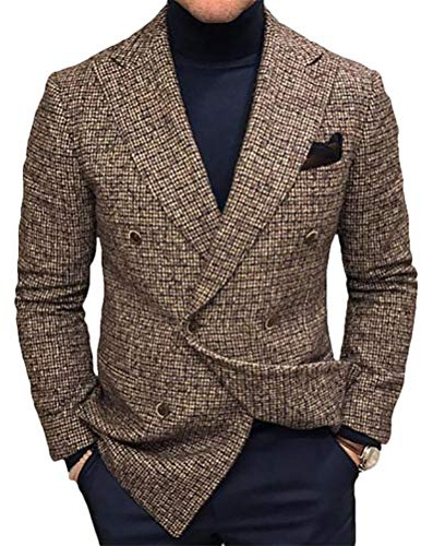 Minetom Blazer Uomo Giacca Abito Slim Fit Giacche Vintage Plaid One Button Suit Cappotto Casual Affari Formale Cena Blazer C Marrone L