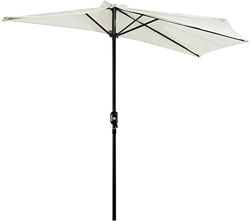 Outsunny Sombrilla 269x138x236 cm Parasol de Jardín con Manivela y Forma Semicircular Tela Poliéster 180 g/m² para Exterior Terraza Patio Piscina Crema