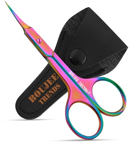 Cuticle Scissors, Eyebrow False Eyelashes Mustache Facial Nose Ear Hair Grooming Multi-Purpose Beauty Scissors, Small Manicure Pedicure Curved Extra Sharp Fine Blades Professional Shears for Men Women