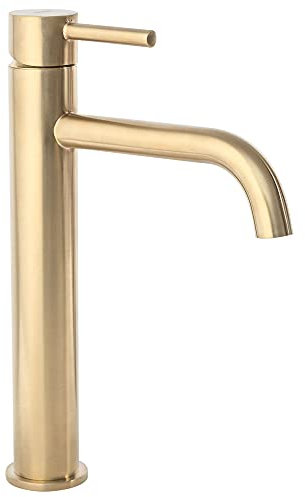 Rea Waschtischarmatur LUNGO BRUSH GOLD HAUT Wasserhahn Bad Badarmatur aus Messing Armatur für Waschbecken Badezimmer Mischbatterie Waschbecken Einhebel (Gold)