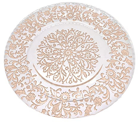 Trimming Shop Assiettes de présentation décoratives pour fêtes, Assiettes en Verre au Design Royal pour décoration, 33 cm, Or Rose, 1 pièce