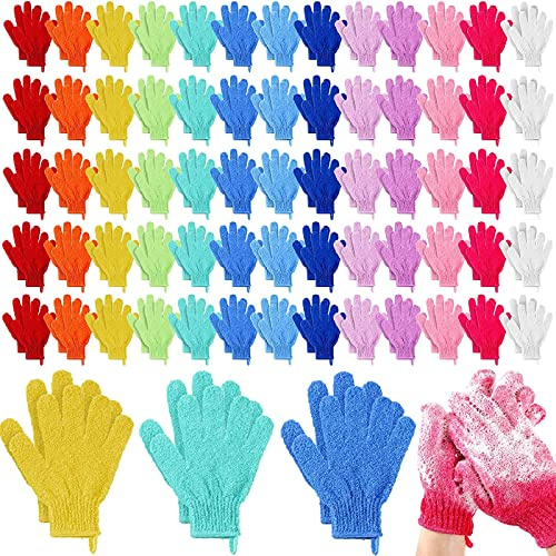Didaey 104 Pcs Exfoliating Glove Bulk Shower Gloves with Hanging Loop Exfoliating Body Scrubber Dead Skin Remover for Body Bath Beauty Spa Massage Scrubs Men Women Bathing(Multicolor)