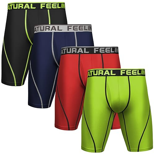 Natural Feelings 9in Pack de 4 Boxer Hombre Largos Calzoncillos Hombre | Deportivos Absorción De Humedad Elástico Ropa Interior Hombre Boxers Masculina Sin Etiquetas Para Hombres Suave y cómodo