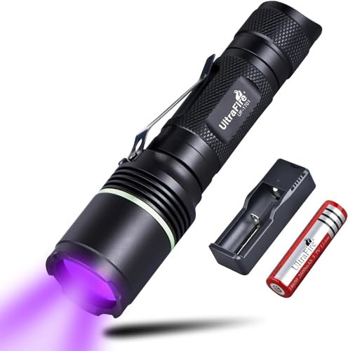 UltraFire Linterna UV de 395 nm LED de luz negra, lámpara ultravioleta de modo único, luz UV, para resina endurecida, pegamento UV, manchas de orina de mascotas, detección de escorpiones