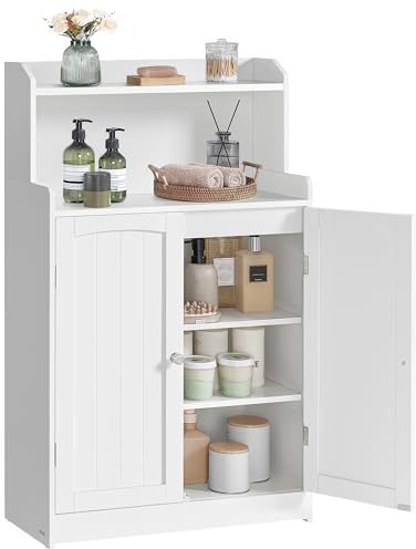 VASAGLE 39.4-Inch Tall Storage Cabinet, Floor Cabinet with 2 Doors, 2 Adjustable Shelves, Freestanding, for Bathroom, Kitchen, Living Room, Cloud White UBBC770W01