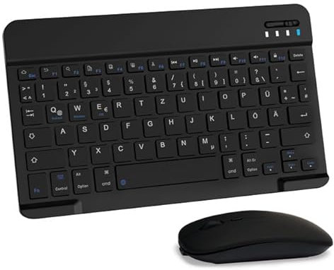 LAMA Kabellose Bluetooth Tastatur & Maus, wiederaufladbare Ultra-dünn Universal Tablet Tastatur, kompatible mit iPad/Tablet/iOS/Android/Windows Laptop/Computer, Deutsches QWERTZ-Layout, Schwarz