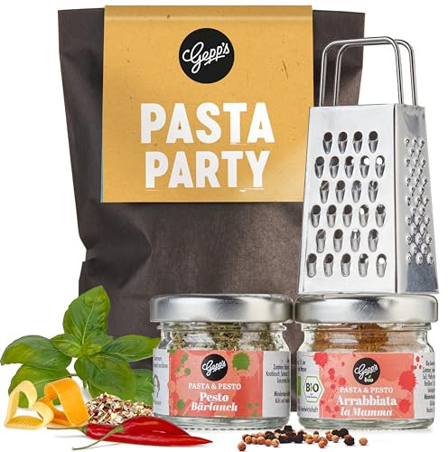 Gepp's Feinkost Wundertüte Pasta I Geschenkset mit Pastagewürz, Bärlauchpesto & Parmesanreibe I Geschenkkorb mit italienischen Spezialitäten, nach eigener Rezeptur I Geschenkidee zu Weihnachten
