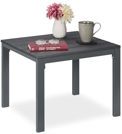 Relaxdays Mesa Jardín Rectangular, Efecto Madera, Mesilla Balcón, Terraza, Patio, 39 x 98 x 48 cm, Mesita Porche, Gris