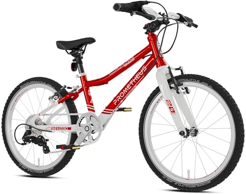 PROMETHEUS BICYCLES PRO Barncykel 20 tums pojkar flickor | Premium 20 tums cykel pojke aluminium superlätt från 6 år | 7-växlad krets från Microshift | röd svart