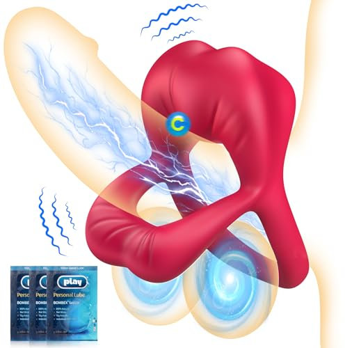 Vibrating Cock Ring Couples Sex Toys, Penis Ring Male Vibratar Toys with Clitoris Stimulate, Cockring with 10 Vibrations Sex Toýs for Man Couples Sets UK Red