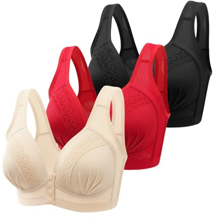 Générique lot de 3 soutien gorge personnes âgées fermeture devant grande taille Soutien Gorge ouverture devant Sexy Brassiere Post Operatoire Cancer Du Sein Soutien-Gorge Push-Up Quotidien (BK2, XL)