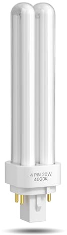 TobeBright GX24Q-3 4 Pin 26W Compact Fluorescent Lamp, Natural White 4000K 2U Shape Energy Saving CFL Lamp 240V PLC 840 Double Turn Tube Light Bulb Non-dimmable for Corridor, Office, Bathroom