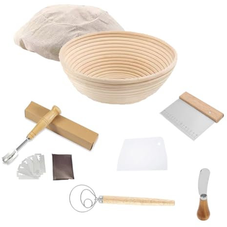 JETAINE Sourdough Proving Basket Kit, Round Banneton Bread Proofing Basket, Bread Making Accessories Tools Bread Starter Baking Supplies with Cloth Liner, Dough Scraper, Bread Lame