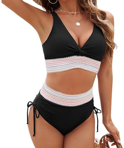 Ensemble Bikini Taille Haute pour Femme Maillot de Bain 2 pièces Gainant Haut et Bas Bretelles réglables