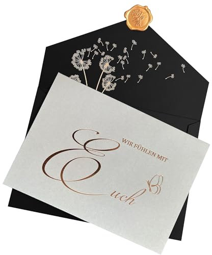 Plantvibes Trauerkarten mit Umschlag und Vintage-Siegel - Beileidskarten Hochwertig - Trauerkarte Besonders - Kondolenzkarte