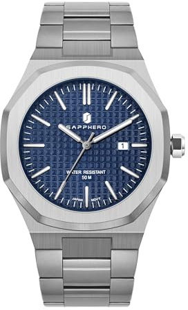 SAPPHERO Reloj Hombre Analógico Elegante | Movimiento Cuarzo Función Luminosa Indicador de Fecha | Reloj de Moda Plata Oro para Hombre de Negocios y Uso Diario