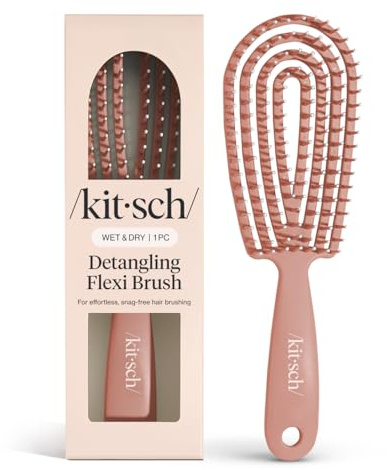 Kitsch Hair Brush Detangler – Flexi Flow Hair Brush for Women, Men & Kids | Detangling Brushes for Curly Hair with Bendable Frame, Bounce Curl Defining Brush for Wet or Dry Strands - Terracotta