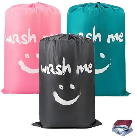 Lot de 3 sacs à linge sale de voyage, durables, grands, pliables avec cordon de serrage pour le camping (61 x 91 cm)